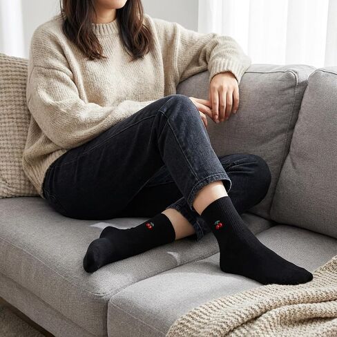 4 Pairs Cherry Socks, Cute Ankle Crew Socks Cotton Ruffle Frilly Trim Thin Breathable Casual Athletic Novelty Socks for Women Girls in Saudi Arabia