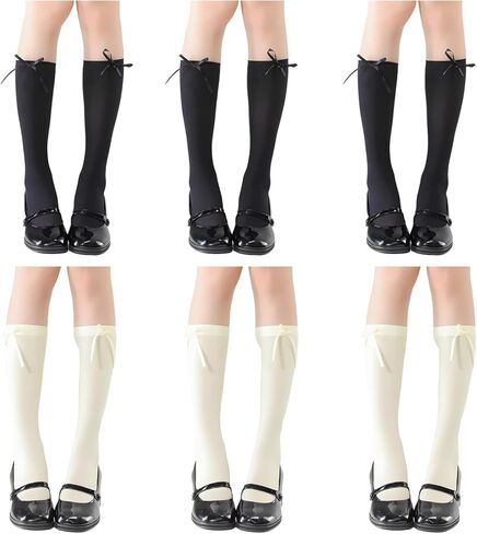 6 Pairs Lolita Coquette Bow Socks – Thigh-High & Calf-Length for Women Girls Cosplay Daily Wear in Saudi Arabia