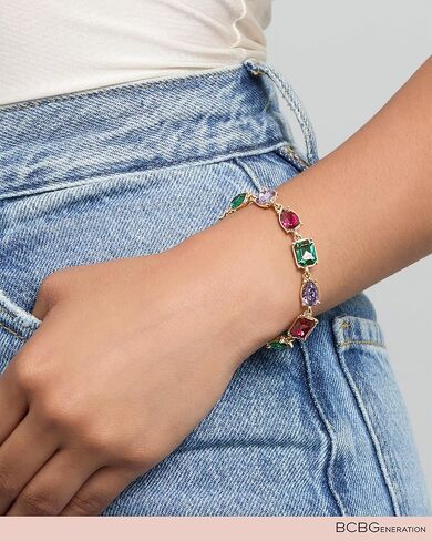 BCBGeneration Multicolored Crystal Bracelet for Women 7"+2", Gold-Tone Sparkly Bracelet, Mother's Day Gifts for Her in Saudi Arabia