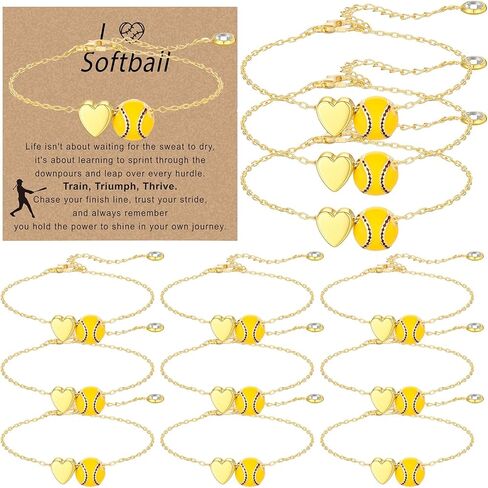 Tondiamo 12 Sets Baseball Volleyball Softball Soccer Tennis Bracelet for Women Dainty Gold Plated Heart Bracelets Sport Lovers Gifts with Inspirational Cards Sports Jewelry Gifts in Saudi Arabia