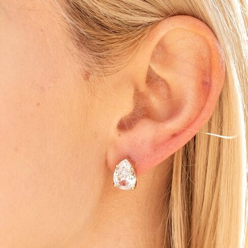 LIFETIME JEWELRY 9mm Cubic Zirconia Teardrop Stud Earrings 24k Real Gold Plated in Saudi Arabia