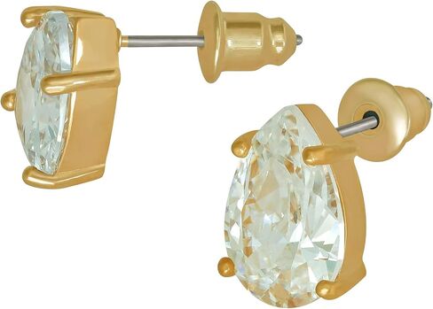 LIFETIME JEWELRY 9mm Cubic Zirconia Teardrop Stud Earrings 24k Real Gold Plated in Saudi Arabia