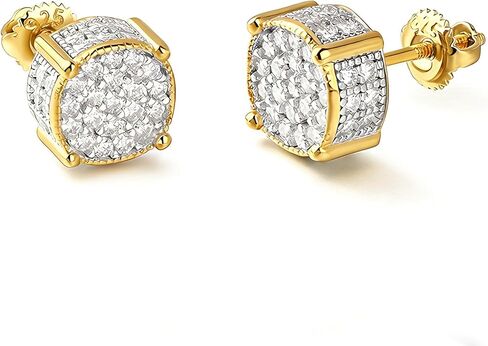 Hip Hop Rapper Moissanite Stud Earrings for Men - 925 Sterling Silver 8mm Fully Iced Out Micro Paved, Chunky Cylindrical Screw Back Earrings for Men Women (Diamond Look) in Saudi Arabia