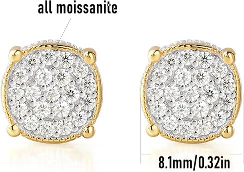 Hip Hop Rapper Moissanite Stud Earrings for Men - 925 Sterling Silver 8mm Fully Iced Out Micro Paved, Chunky Cylindrical Screw Back Earrings for Men Women (Diamond Look) in Saudi Arabia
