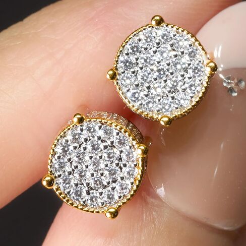 Hip Hop Rapper Moissanite Stud Earrings for Men - 925 Sterling Silver 8mm Fully Iced Out Micro Paved, Chunky Cylindrical Screw Back Earrings for Men Women (Diamond Look) in Saudi Arabia