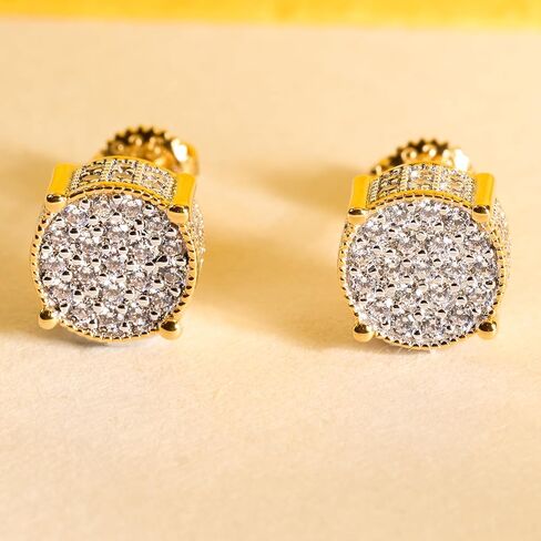 Hip Hop Rapper Moissanite Stud Earrings for Men - 925 Sterling Silver 8mm Fully Iced Out Micro Paved, Chunky Cylindrical Screw Back Earrings for Men Women (Diamond Look) in Saudi Arabia
