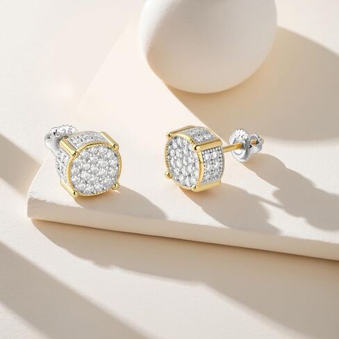 Hip Hop Rapper Moissanite Stud Earrings for Men - 925 Sterling Silver 8mm Fully Iced Out Micro Paved, Chunky Cylindrical Screw Back Earrings for Men Women (Diamond Look) in Saudi Arabia