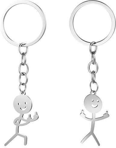 Ouligay 2PCS مطابقة سلاسل المفاتيح مضحك المفاتيح للنساء الاصبع الوسطى كيرينغ، سلاسل المفاتيح متعة الفولاذ المقاوم للصدأ، هدايا باردة للرجال شخصية هدايا الصداقة المسافة للأزواج الأصدقاء الأخوة in Saudi Arabia