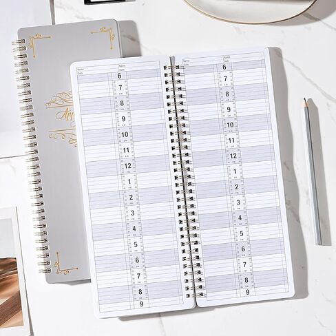 Appointment Book – Undated Salon Appointment Book, 2 Column, 11.5" x 4.7", Daily/HourlyPlanner with 200 Pages, 6 AM - 9 PM, 15 Minute Intervals Day Planner, Twin-Wire Binding, Hardcover - Gray in Saudi Arabia