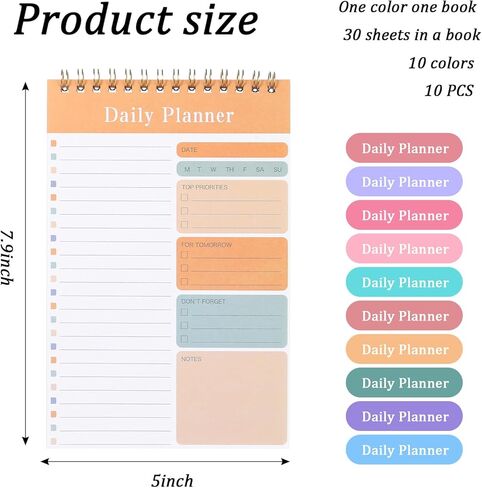 10 Pcs Daily To Do List Notebook 5" x 8" Daily Planner 30 Sheets Spiral to Do List Notebook for Classroom Office Plan Work Schedule Checklist in Saudi Arabia
