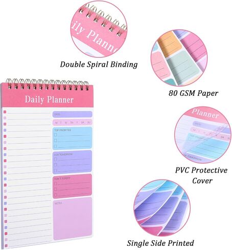 10 Pcs Daily To Do List Notebook 5" x 8" Daily Planner 30 Sheets Spiral to Do List Notebook for Classroom Office Plan Work Schedule Checklist in Saudi Arabia