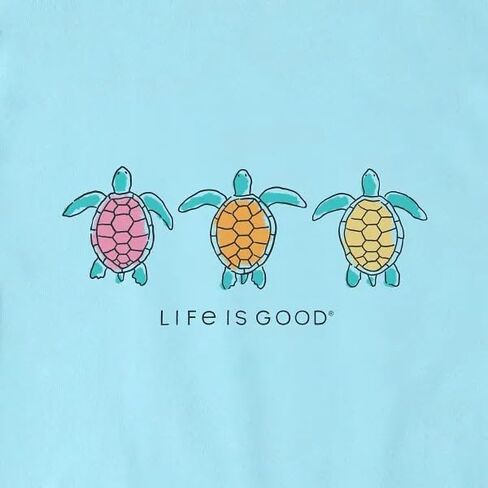 Life is Good. Women's Three Turtles Rally Short Sleeve Crusher Vee, Aqua Blue in Saudi Arabia