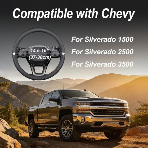 Steering Wheel Cover for Chevy Silverado 1500 2500 3500, 14.5″-15″Car Steering Wheel Cover with Non-Slip Breathable (Black) in Saudi Arabia