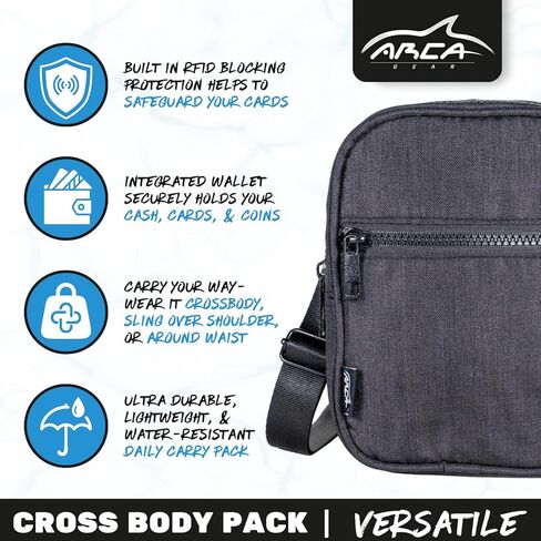 مجموعة Arca Gear Cross Body Pack + RFID - كل ما تحتاجه، لا شيء آخر - منتصف الليل in Kuwait