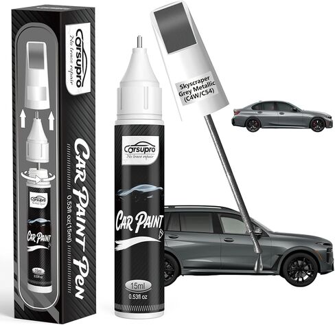 Skyscraper Grey Metallic(C4W/C54) for BMW Touch Up Paint Pen, 2 in 1 Car Scratch Remover with Pen Tip and Brush, Precise Color Match for Car Paint Scratch Repair, Quickly and Easily Fix Chips and Nicks in Saudi Arabia