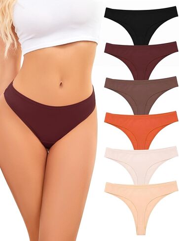 ANSUKOO Cotton Thong Underwear for Women 6 Pack,Ladies Comfortable Panties,Woman Breathable Soft Panty Tangas,Mid Rise Undies in Saudi Arabia