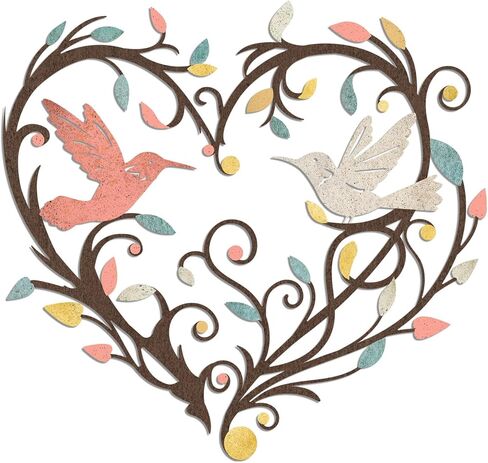 Vineland Metal Hummingbird Wall Art, 11.6" x 11" Heart Shaped Hollow Design Decor, Colorful Iron Outdoor & Indoor Wall Sculpture with Mounting Hardware for Home Bedroom Living Room (pink-white) in Saudi Arabia