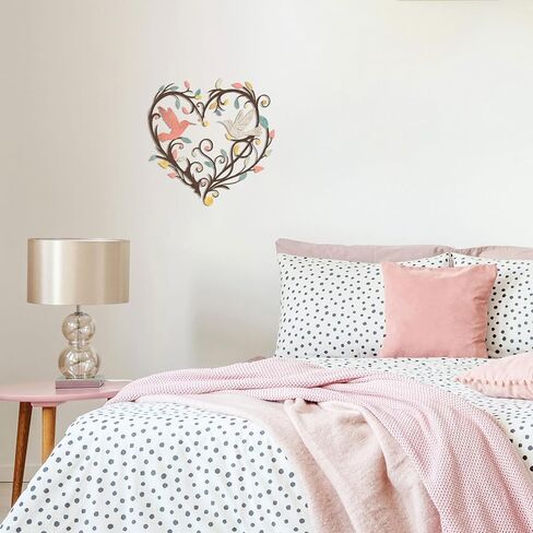 Vineland Metal Hummingbird Wall Art, 11.6" x 11" Heart Shaped Hollow Design Decor, Colorful Iron Outdoor & Indoor Wall Sculpture with Mounting Hardware for Home Bedroom Living Room (pink-white) in Saudi Arabia
