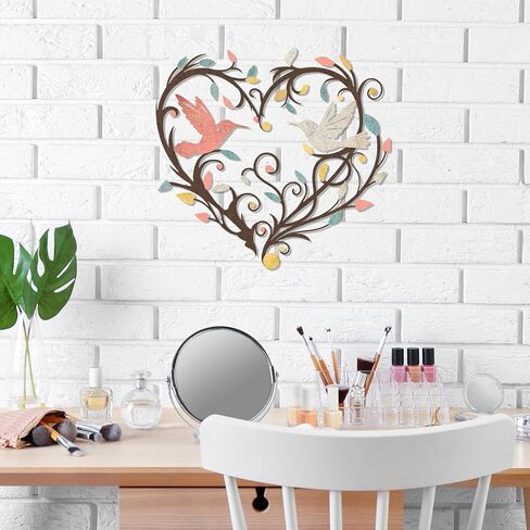 Vineland Metal Hummingbird Wall Art, 11.6" x 11" Heart Shaped Hollow Design Decor, Colorful Iron Outdoor & Indoor Wall Sculpture with Mounting Hardware for Home Bedroom Living Room (pink-white) in Saudi Arabia
