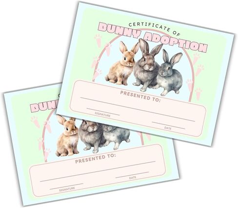 Rabbit Adoption Certificate 30pk 5x7" Easter Bunny Save New Pet Animal Rescue Adopt Milestone Award Basket Stuffed Animal Care Gift Date and Signature Blue Green in Saudi Arabia