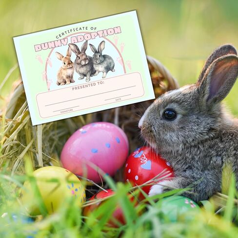 Rabbit Adoption Certificate 30pk 5x7" Easter Bunny Save New Pet Animal Rescue Adopt Milestone Award Basket Stuffed Animal Care Gift Date and Signature Blue Green in Saudi Arabia