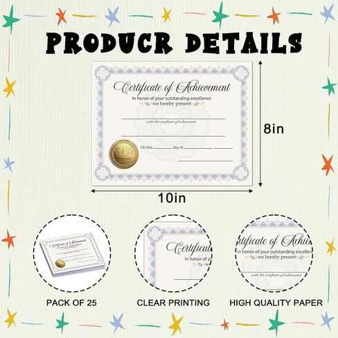 25 PCS Award Certificates 8 X 10 Inches Certificate of Achievement, Student of The Month Certificate, Suitable for End of Semester Graduation for Teachers Students Parents-12 in Kuwait
