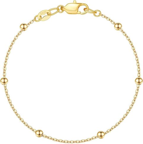 IEFWELL S925 Sterling Silver Bracelet for Women - 14K-Real-Gold-Plated Satellite Bead Chain Bracelet, 6.5/7/7.5/8/8.5/9 Inches Sterling Silver Chain Bracelets, Valentines Gifts Jewelry for Women in Saudi Arabia