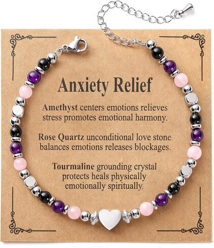 Jardme Natural Healing Crystals Bracelets for Women, Anxiety Relief Triple Protection Good Luck, Kalm Bracelet, Inspirational Spiritual Jewelry Gift for Friends Daughter Mom 6.5+2 Inches in Kuwait
