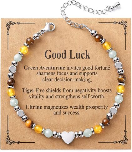 Jardme Natural Healing Crystals Bracelets for Women, Anxiety Relief Triple Protection Good Luck, Kalm Bracelet, Inspirational Spiritual Jewelry Gift for Friends Daughter Mom 6.5+2 Inches in Saudi Arabia