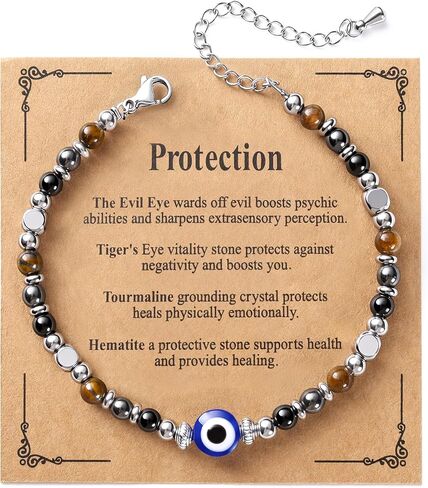Jardme Natural Healing Crystals Bracelets for Women, Anxiety Relief Triple Protection Good Luck, Kalm Bracelet, Inspirational Spiritual Jewelry Gift for Friends Daughter Mom 6.5+2 Inches in Saudi Arabia