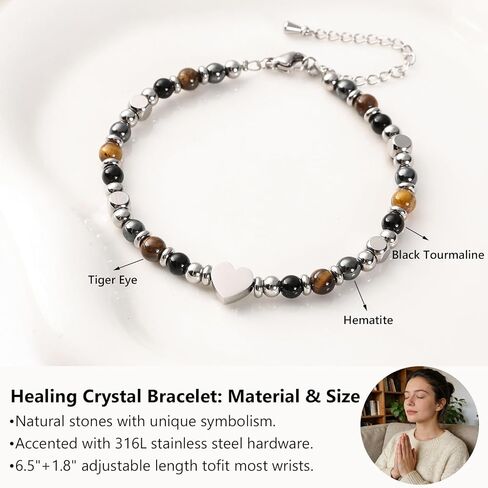 Jardme Natural Healing Crystals Bracelets for Women, Anxiety Relief Triple Protection Good Luck, Kalm Bracelet, Inspirational Spiritual Jewelry Gift for Friends Daughter Mom 6.5+2 Inches in Saudi Arabia