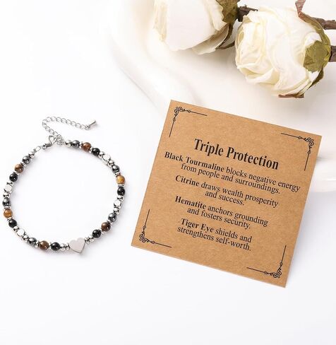 Jardme Natural Healing Crystals Bracelets for Women, Anxiety Relief Triple Protection Good Luck, Kalm Bracelet, Inspirational Spiritual Jewelry Gift for Friends Daughter Mom 6.5+2 Inches in Saudi Arabia