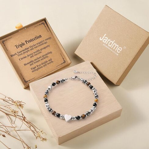 Jardme Natural Healing Crystals Bracelets for Women, Anxiety Relief Triple Protection Good Luck, Kalm Bracelet, Inspirational Spiritual Jewelry Gift for Friends Daughter Mom 6.5+2 Inches in Saudi Arabia