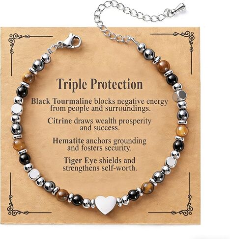 Jardme Natural Healing Crystals Bracelets for Women, Anxiety Relief Triple Protection Good Luck, Kalm Bracelet, Inspirational Spiritual Jewelry Gift for Friends Daughter Mom 6.5+2 Inches in Saudi Arabia