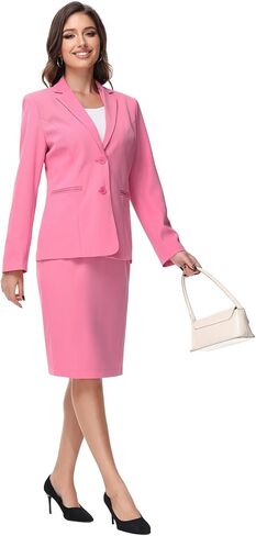 Lamgool Women's Business Skirt Suit Set 2 Piece Office Outfits Notched Lapel Blazer and Pencil Skirt in Kuwait