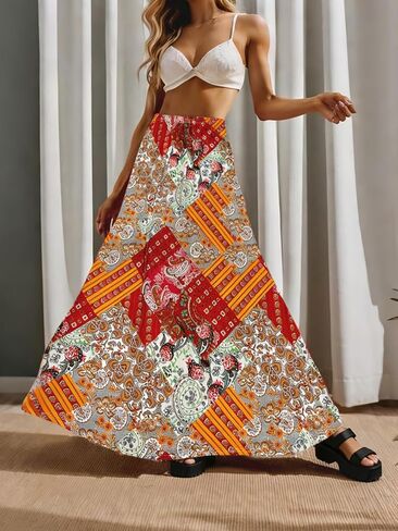 Women's Casual Skirts High Waisted Pleated A Line Swing Skirts Vintage Floral Skirts in Saudi Arabia