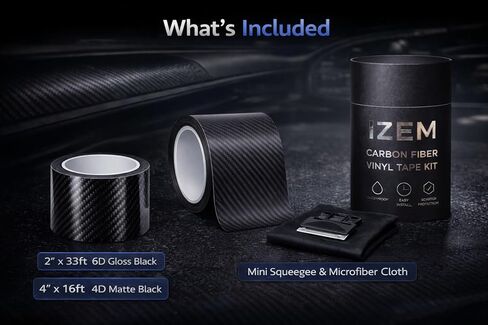 IZEM Carbon Fiber Vinyl Tape Kit for Cars – 2-Pack 6D Gloss Black & 4D Matte Black, 2"×33ft + 4"×16ft – Waterproof Car Wrap, Scratch Protection, Easy Install with Squeegee & Microfiber Cloth in Saudi Arabia