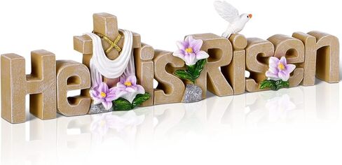 ديكور سطح الطاولة من Maitys He is Risen، علامة الراتنج المسيحية، زهور الحمامة المتقاطعة، ديكور طاولة عيد الفصح، ديكورات مركزية لغرفة الطعام المنزلية، الربيع (طبيعي) in Saudi Arabia