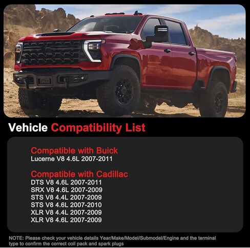 حزمة ملفات الإشعال UF543 تناسب كاديلاك (V8 4.4L 4.6L) DTS 2007 2008 2009 2010 2011، SRX 2007-2009، STS 2007-2010، XLR 2007-2009، مناسبة لبويك لوسيرن 2007-2011 مجموعة من 8 in Saudi Arabia