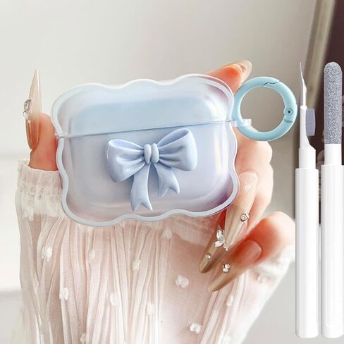 حافظة Airpods Pro/Pro 2 Gen لطيفة مع قلم منظف، نمط الصدفة Airpods iPod Pro الجيل الثاني/الأول غطاء حماية جلدي للفتيات والنساء مع سلسلة مفاتيح لؤلؤية فاخرة 2023/2022/2019 - وردي in Saudi Arabia