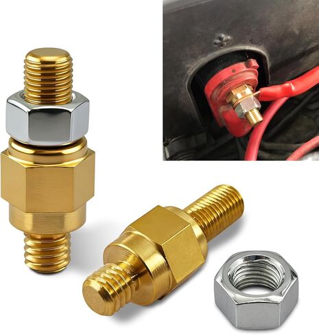 2PCS Side Post Battery Terminal Adapter, Side Post Battery Bolts, 3/8"-16 and 3/8"-24 Brass Terminal Stud, Car Accessories Auto Charging Solid Brass Extender Long Stud Compatible with GM Post in Saudi Arabia