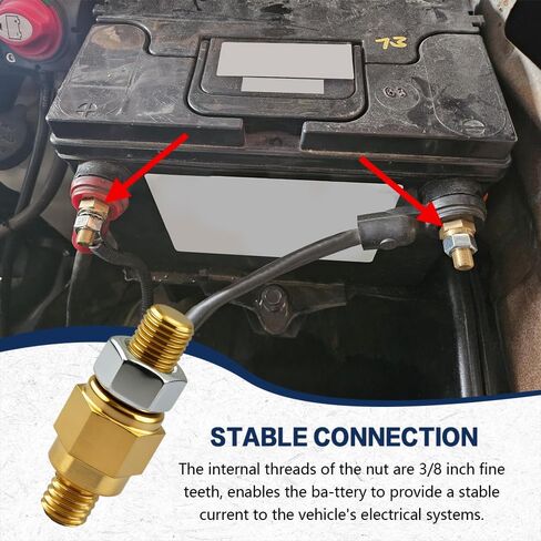 2PCS Side Post Battery Terminal Adapter, Side Post Battery Bolts, 3/8"-16 and 3/8"-24 Brass Terminal Stud, Car Accessories Auto Charging Solid Brass Extender Long Stud Compatible with GM Post in Saudi Arabia