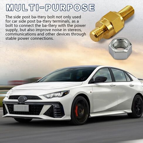 2PCS Side Post Battery Terminal Adapter, Side Post Battery Bolts, 3/8"-16 and 3/8"-24 Brass Terminal Stud, Car Accessories Auto Charging Solid Brass Extender Long Stud Compatible with GM Post in Saudi Arabia
