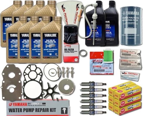 PWCParts VF200 VF225 VF250 LA/LB 4.2L VMAX SHO طقم تغيير زيت الصيانة مع طقم إصلاح إعادة بناء مضخة المياه وشمعات الإشعال والعتاد Lube HD مضخة فلتر الوقود يناسب Yamaha in Saudi Arabia