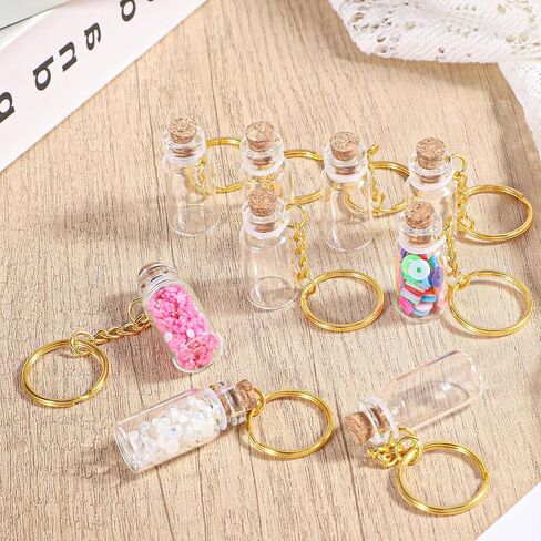 Mini Seasoning Keychain, 10 Pcs Mini Glass Bottles 3 Ml Wish Jar Keychains Small Glass Bottle Miniature Message Bottles with Corks Lids for DIY Crafts Wedding Favors Party Decoration Gift in Saudi Arabia