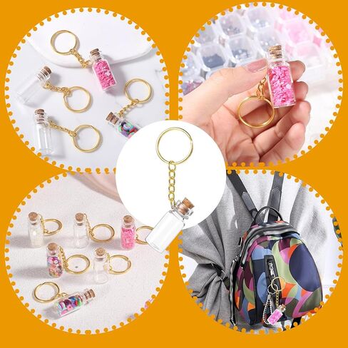 Mini Seasoning Keychain, 10 Pcs Mini Glass Bottles 3 Ml Wish Jar Keychains Small Glass Bottle Miniature Message Bottles with Corks Lids for DIY Crafts Wedding Favors Party Decoration Gift in Saudi Arabia