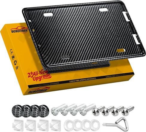 100% Carbon Fiber License Plate Frame,New Full Carbon Fiber snap-on 4 Hole License Plate Frame,unobstructed View,with Screw Caps, Anti-Vibration Pads in Saudi Arabia