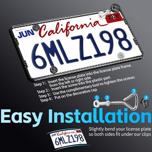 100% Carbon Fiber License Plate Frame,New Full Carbon Fiber snap-on 4 Hole License Plate Frame,unobstructed View,with Screw Caps, Anti-Vibration Pads in Saudi Arabia