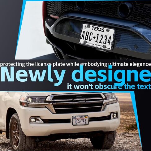 100% Carbon Fiber License Plate Frame,New Full Carbon Fiber snap-on 4 Hole License Plate Frame,unobstructed View,with Screw Caps, Anti-Vibration Pads in Saudi Arabia