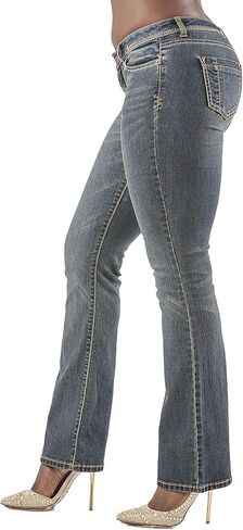 Poetic Justice Women's Curvy Fit Blue Stretch Denim Basic Slim Bootcut Jeans in Saudi Arabia
